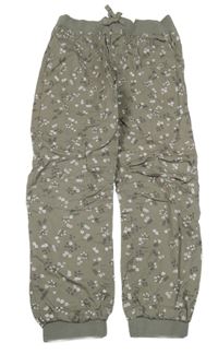 Šedé plátěné podšité cuff kalhoty s kytičkami Dopodopo
