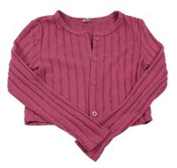 Růžovo-šedý melírovaný žebrovaný propínací crop svetr Shein