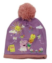 Fialovo-růžová čepice s Peppou a bambulí
