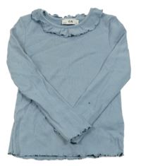 Modrošedé žebrované triko s volánky C&A