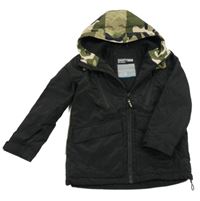 Černo-army šusťáková zateplená bunda s kapucí Reserved 