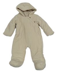 Béžová sametová žebrovaná zateplená kombinéza s kapucí Matalan