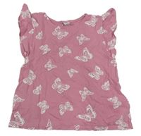 Růžové tričko s motýly a volánky Dopodopo