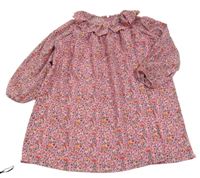 Růžové lehké volné květované šaty s límečkem Dunnes