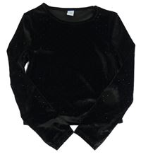 Černé sametové crop triko s puntíky Tu