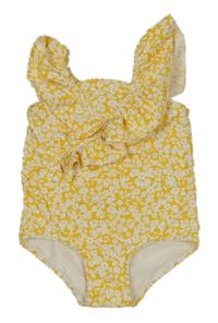 Žluto-bílé kytičkované jednodílné plavky s volánkem H&M