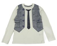 Bílé triko s tištěnou vestou a kravatou Kids