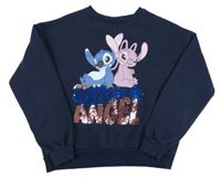 Tmavomodrá crop oversize mikina se Stitchem a flitry Disney