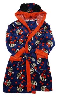 Tmavomodro-červený chlupatý župan s Minnie a kapucí Disney 