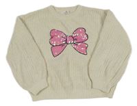Smetanový žinylkový crop svetr s mašlí z flirů H&M