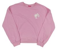 Světlerůžová crop mikina s Barbie a nápisy a nápisy Barbie