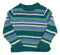 Tmavozeleno-zeleno-fialovo-smetanový pruhovaný svetr H&M