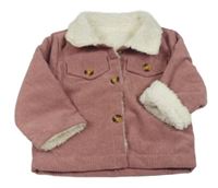 Starorůžová manšestrová zateplená bunda s límečkem 