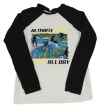 Bílo-černé triko se skateboardisty zn. PRIMARK