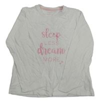 Bílé pyžamové triko s růžovými třpytivými nápisy PRIMARK