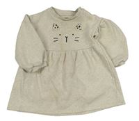 Světlešedo-smetanové melírované teplákové šaty s kočičkou F&F