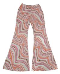 Smetanovo-růžovo-oranžovo-tmavohnědé vzorované flare kalhoty SHEIN