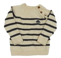 Smetanovo-tmavošedý pruhovaný svetr s dinosaurem F&F