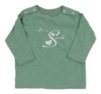 Olivové melírované triko s nápisy a srdíčky