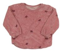 Růžová puntíkatá sametová mikina s kytičkami Nutmeg