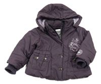 Lilková šusťáková zimní parka s potiskem a odepínací kapucí blue seven