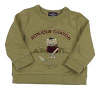 Khaki melírovaná mikina s kočičkou a nápisem SeRGeNT MaJoR 