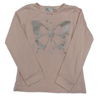 Světlerůžové pyžamové triko se stříbrným motýlkem a srdíčky H&M
