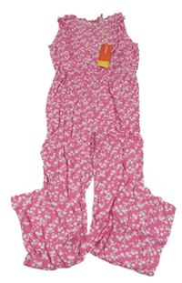 Nové - růžový kalhotový overal s kytičkami a volánky Lily & Dan