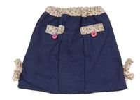 Tmavomodro-bílá podšité sukně riflového vzhledu s větvičkami a mašlemi