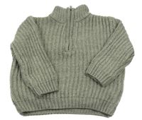 Khakišedý melírovaný žebrovaný pletený oversize svetr ZARA