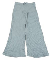 Světlemodré žebrované vzorované široké úpletové kalhoty s mašlí H&M