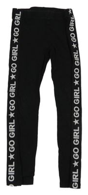 Černé legíny s pruhem s nápisy a hvězdičkami F&F