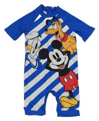 Safírovo-bílý pruhovaný UV overal s Mickey a Donaldem a Plutem Disney