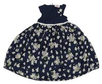 Tmavomodré šaty s kytičkami Topolino