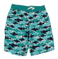 Bílo-modrozelené plátěné kraťasy se žraloky Kiki&Koko