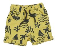 Žluté teplákové kraťasy s lodičkami a palmami a listy ORCHESTRA