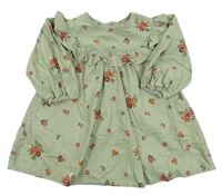 Olivové manšestrové šaty s kytičkami a volánkem Next