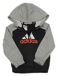 Černo-šedá/melírovaná propínací mikina s kapucí Adidas