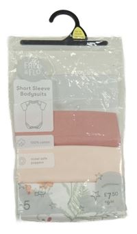 Nové - 3x - Body - Bílé s kytičkami a lístečky, světlerůžové, starorůžové F&F