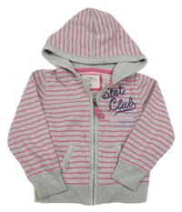 Šedo/melírovano-tmavorůžová pruhovaná propínací mikina s nápisy a kapucí H&M