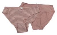 2x - Kalhotky s mašličkou - Starorůžovo/bílé pruhované, starorůžové famy