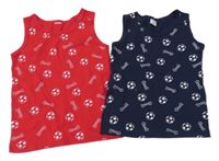 2x - Nátělník s míči a nápisy - Červený, tmavomodrý ZEEMAN