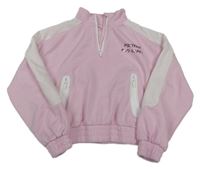 Růžovo-bílá oversize crop mikina s nápisy ZARA
