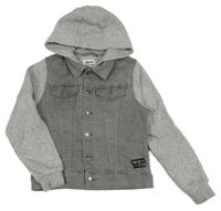 Šedá riflovo/tepláková crop bunda s melírovanými rukávy a kapucí Pepperts!