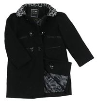 Černý flaušový zateplený kabát s leopardím vzorem Next