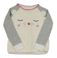 Smetanovo-šedé chlupato/bavlněné pyžamové triko s čumákem Mothercare