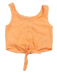 Neonově oranžový žebrovaný crop top s uzlem a knoflíky E-Vie