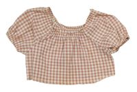 Starorůžovo-bílá kostkovaná crop halenka Nutmeg
