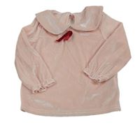 Růžové sametové triko s límečkem a mašlí Shein