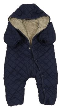 Tmavomodrá prošívaná šusťáková zimní kombinéza s kapucí Zara